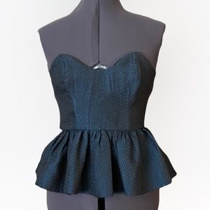 ASOS Dark Teal Jacquard Strapless Peplum Bustier Size 6